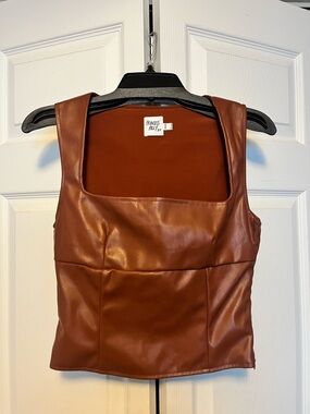 Princess Polly Faux Leather Cognac Brown Crop Top